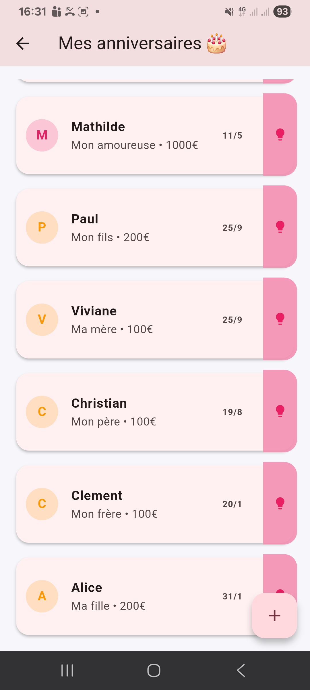 Birthday list